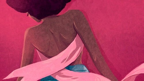 kvinde med pink sløjfe