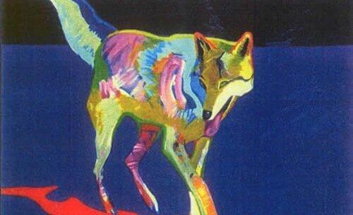 Maleri af ulv i farver
