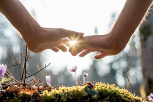 styrken ved tålmodighed repræsenteret ved en tur i skoven, hvor der ventes på blomsterne, der spirrer