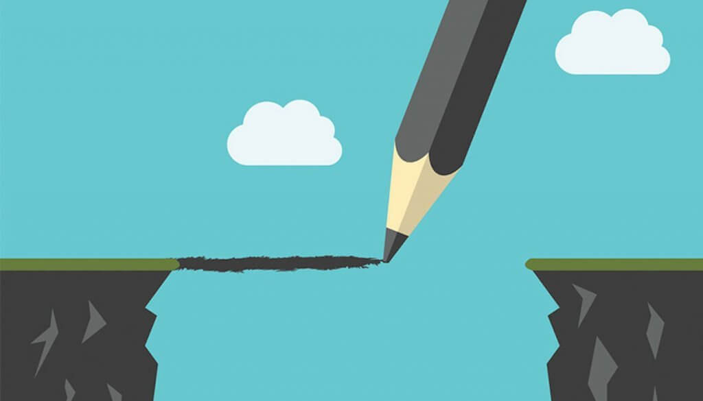 Blyant tegner bro mellem to klipper