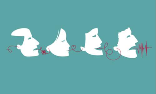 Rød tråd, der går fra mund til mund, symboliserer rygter, hvor vi skal anvende den tredobbelte filtertest