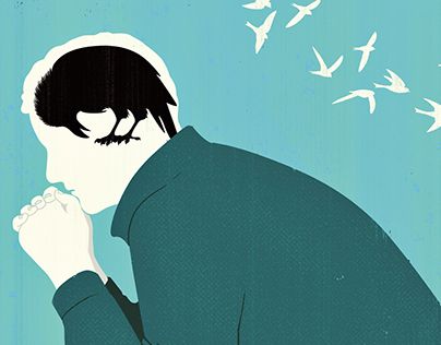 Tegning af mand med krave i hoved symboliserer fysiske symptomer på depression