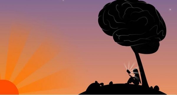 kvinde læser under træ formet som hjerne