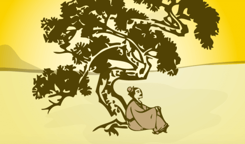 Kvinde sidder under et træ