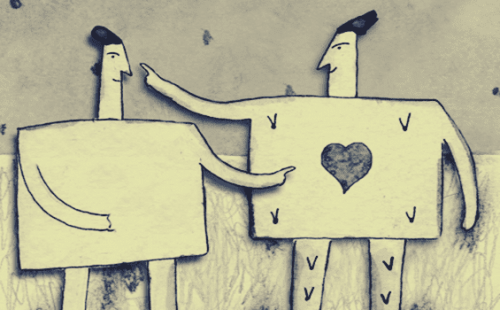 to figurer forsøger at forstå hinanden