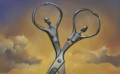 Saks, der ligner et par, symboliserer en forholdskontrakt