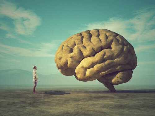En man står foran en stor hjerne