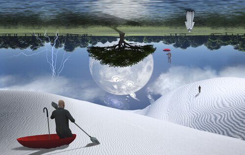 et surrealistisk landskab illustrerer søvnparalyse