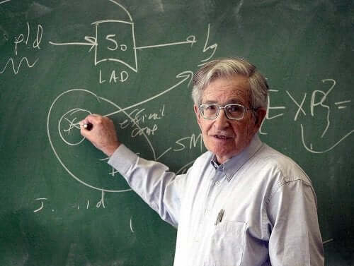 Noam Chomsky, der underviser ved tavle