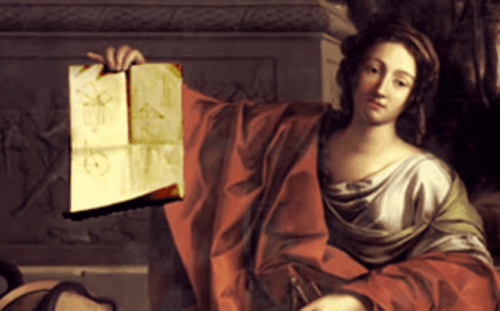 Hypatia af Alexandria med en matematikbog