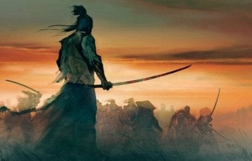 Maleri af japanske sværdfægtere 