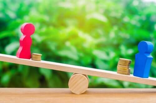 Mand og kvinde på vippe med ubalance illustrerer Bechdel testen