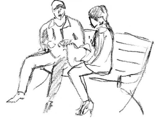 Tegning af to personer på bænk er en del af psykologitest til par