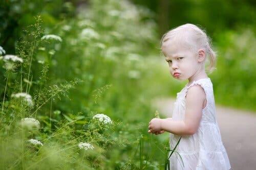 En lille pige er midt i et raserianfald