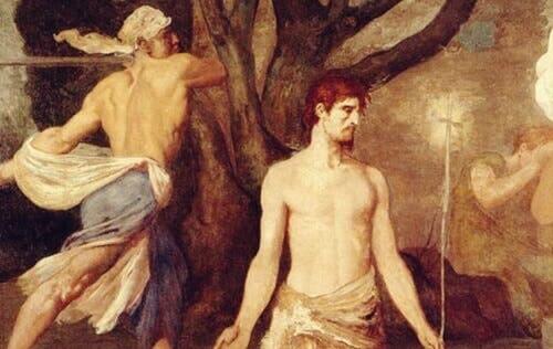 Maleri af mand, der skal til at angribe