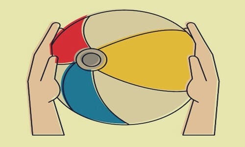 Tegning af hænder, der holder badebold