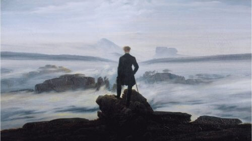 Maleri af mand, der kigger på havet