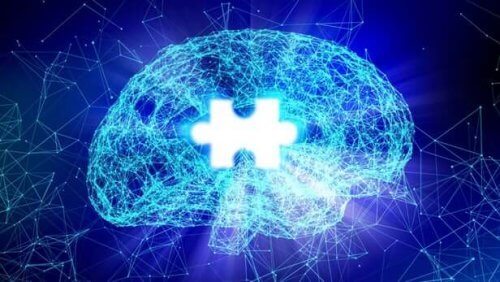 Puslespilsbrik i animation af hjerne