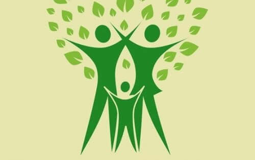 Tegning af grøn familie