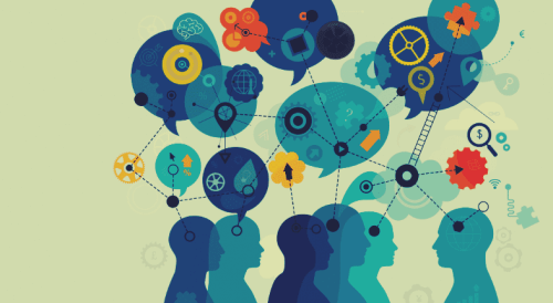 Personer udveksler idéer og intelligens