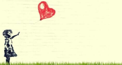 Tegning af barn med ballon, der flyver væk