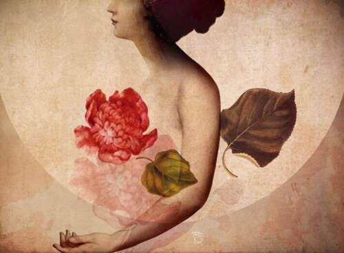 Maleri af kvinde og rose