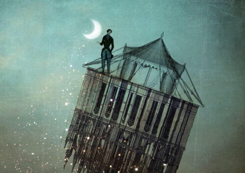 Tegning af et slot, der vælter