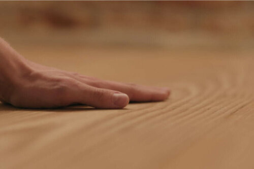 Hånd rører ved træ