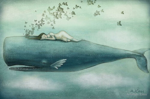 Kvinde sover på en hval