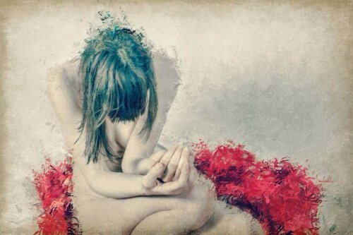 Maleri af en kvinde med maskeret depression