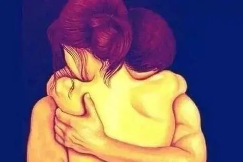 Tegning af nøgent par, der krammer, repræsenterer seksuel lyst